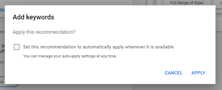 Add keywords Google Ads notification